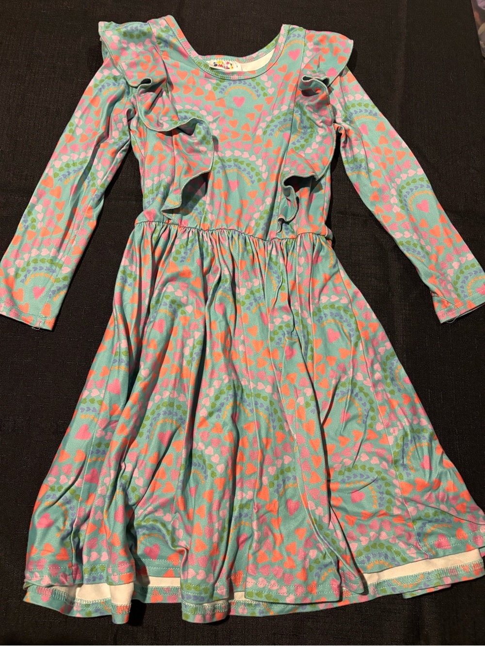 Dot Dot Smile Mint and Coral Heart Ruffle Long Sleeve Dress